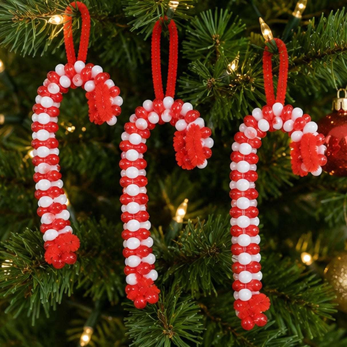 Beaded Candy Cane Christmas Ornament Craft Kit 12 Pack