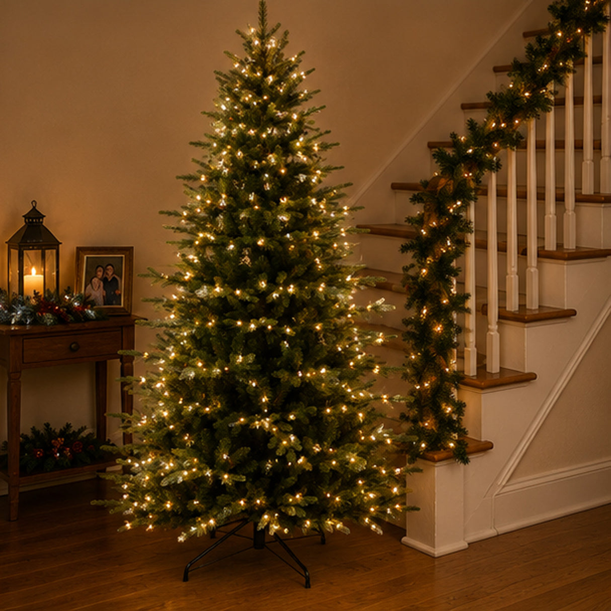 Pre Lit Flocked Aspen Noble Fir Christmas Tree with LED Lights
