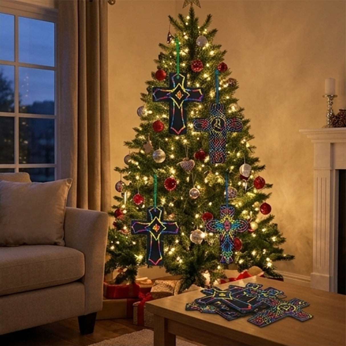 Religious Magic Color Scratch Cross Ornament Craft Kit 24 Pack
