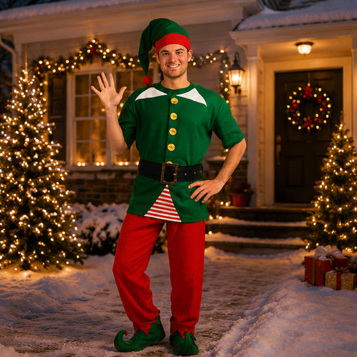 Jolly Elf Christmas Costume Adult Holiday Outfit Kit