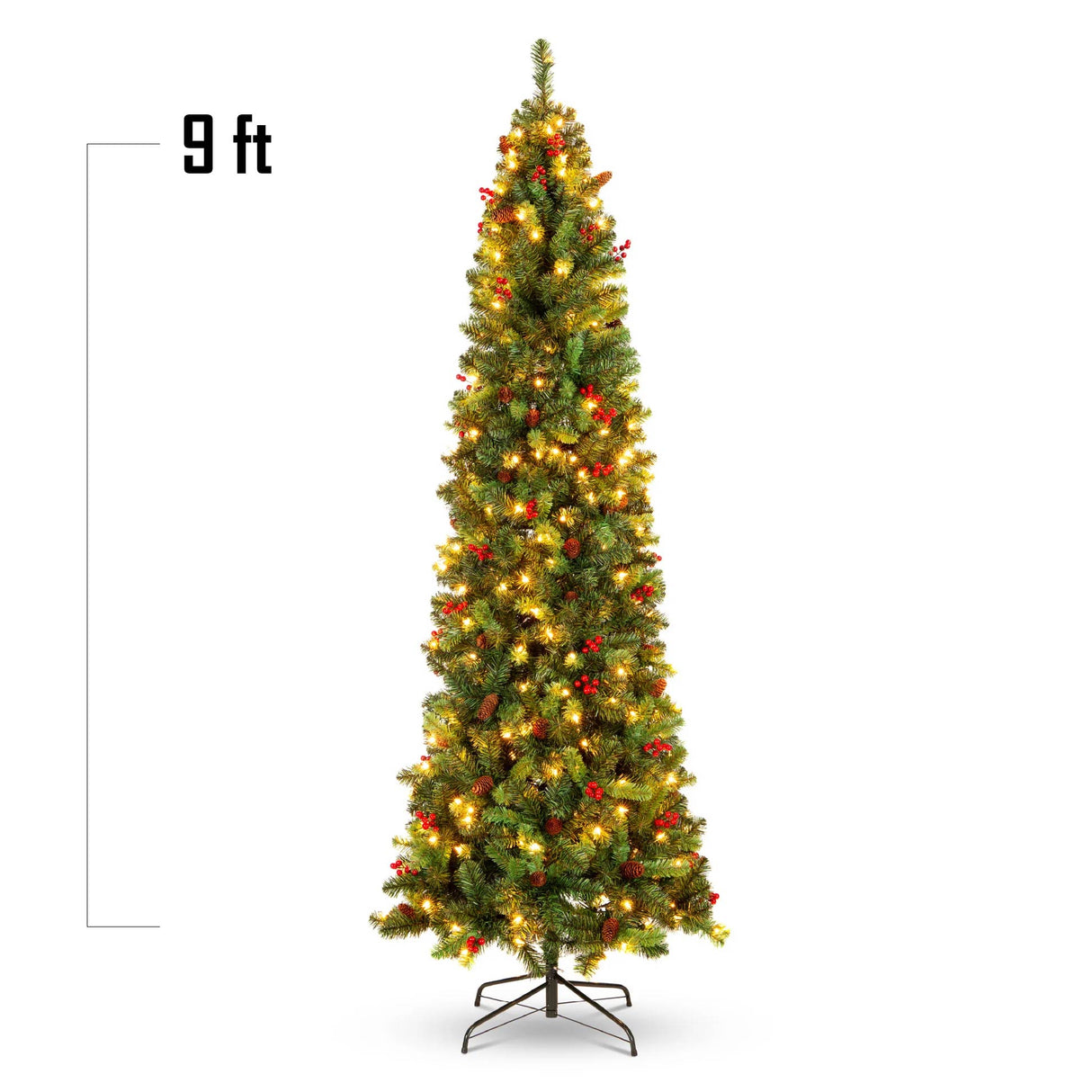 Pre Lit Spruce Pencil Christmas Tree with Pine Cones and Berries