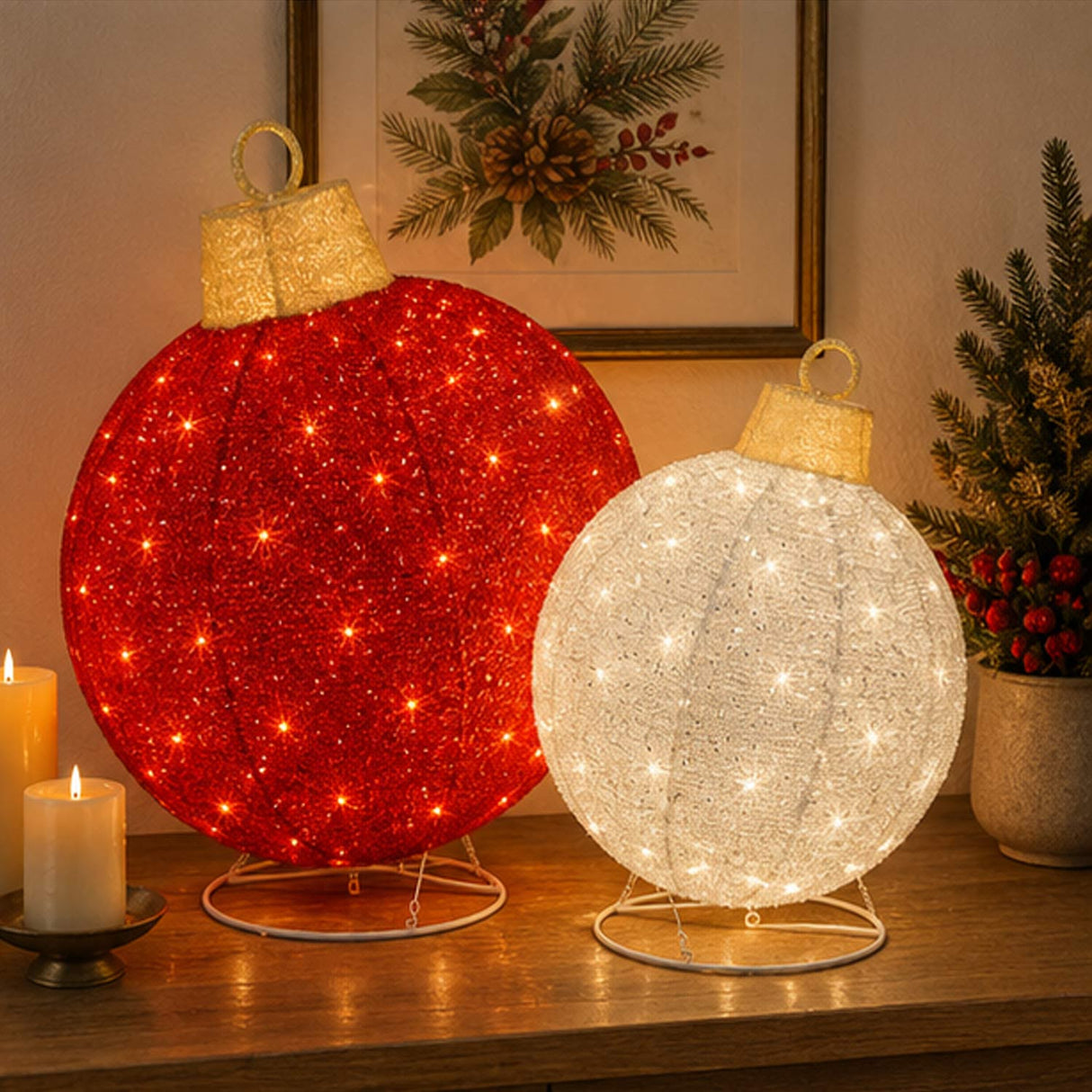 Lighted Pop-Up Christmas Ornaments Outdoor Decoration Set 2 Pc LED