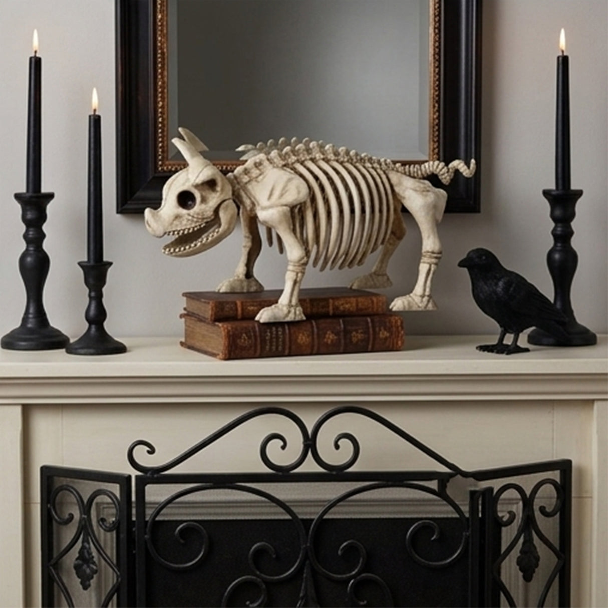 12" Pig Skeleton Halloween Decoration (Plastic Farm Animal Prop)