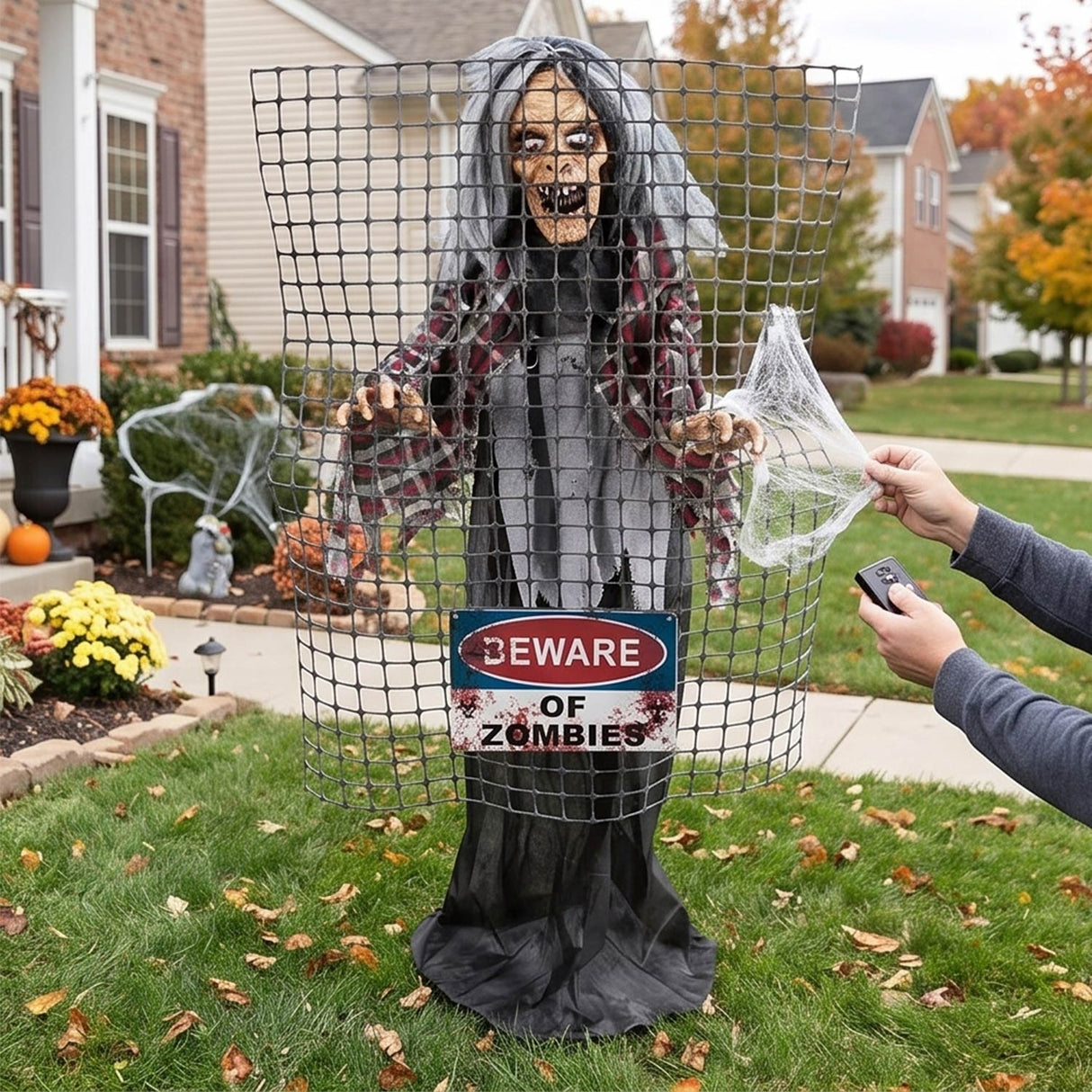 5 Ft Animated Electric Fence “Beware of Zombies” Halloween Decoration