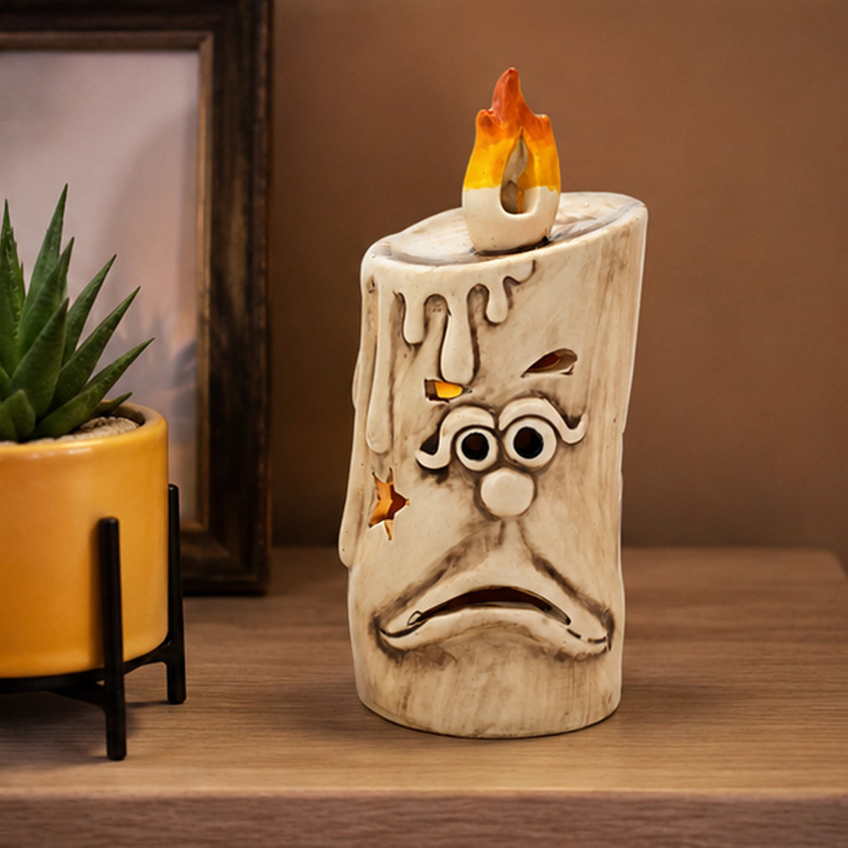 Halloween Ghostface Porcelain Candle with Multicolor LED Lights