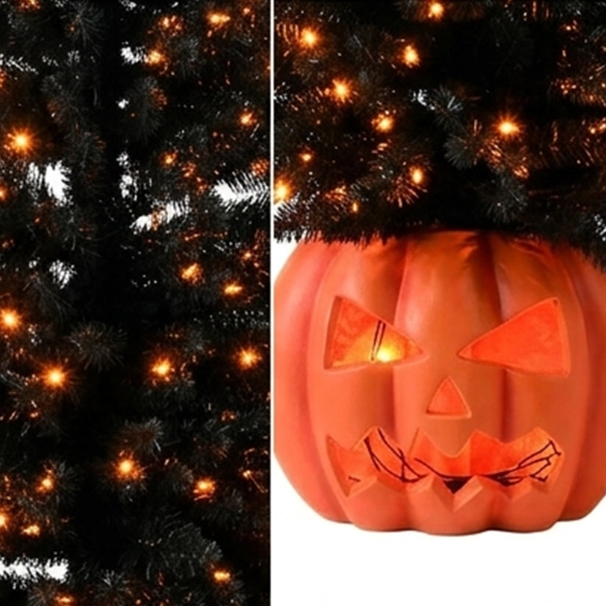 6 ft Halloween Pre-Lit Black Half Tree with LED Lights Pumpkin Base (Plug-In)