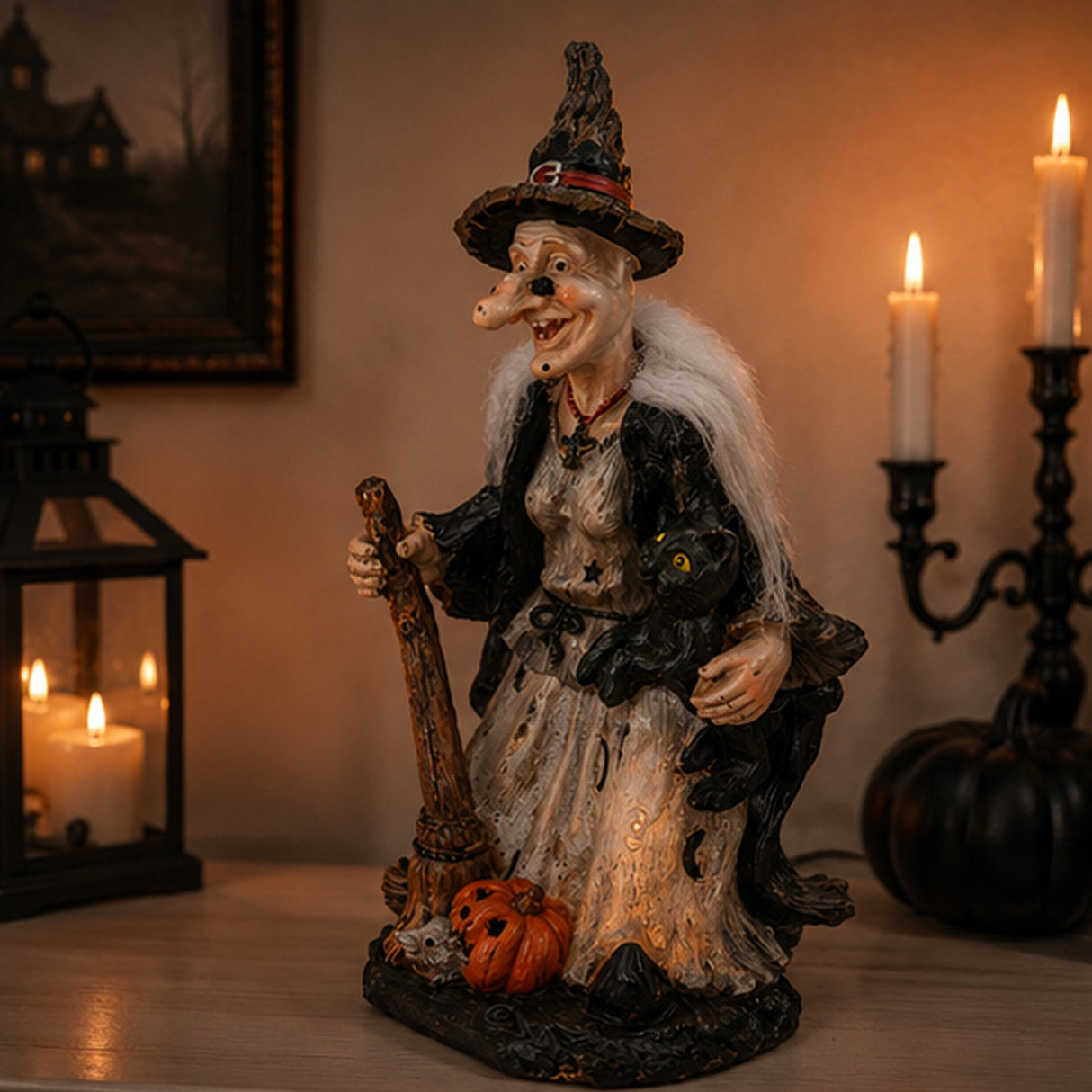 18IN Halloween Witch Holding Black Cane Table Decoration