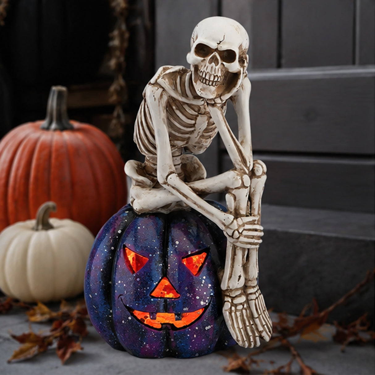 11IN Skeleton on Purple Galaxy Jack O Lantern LED Halloween Decor