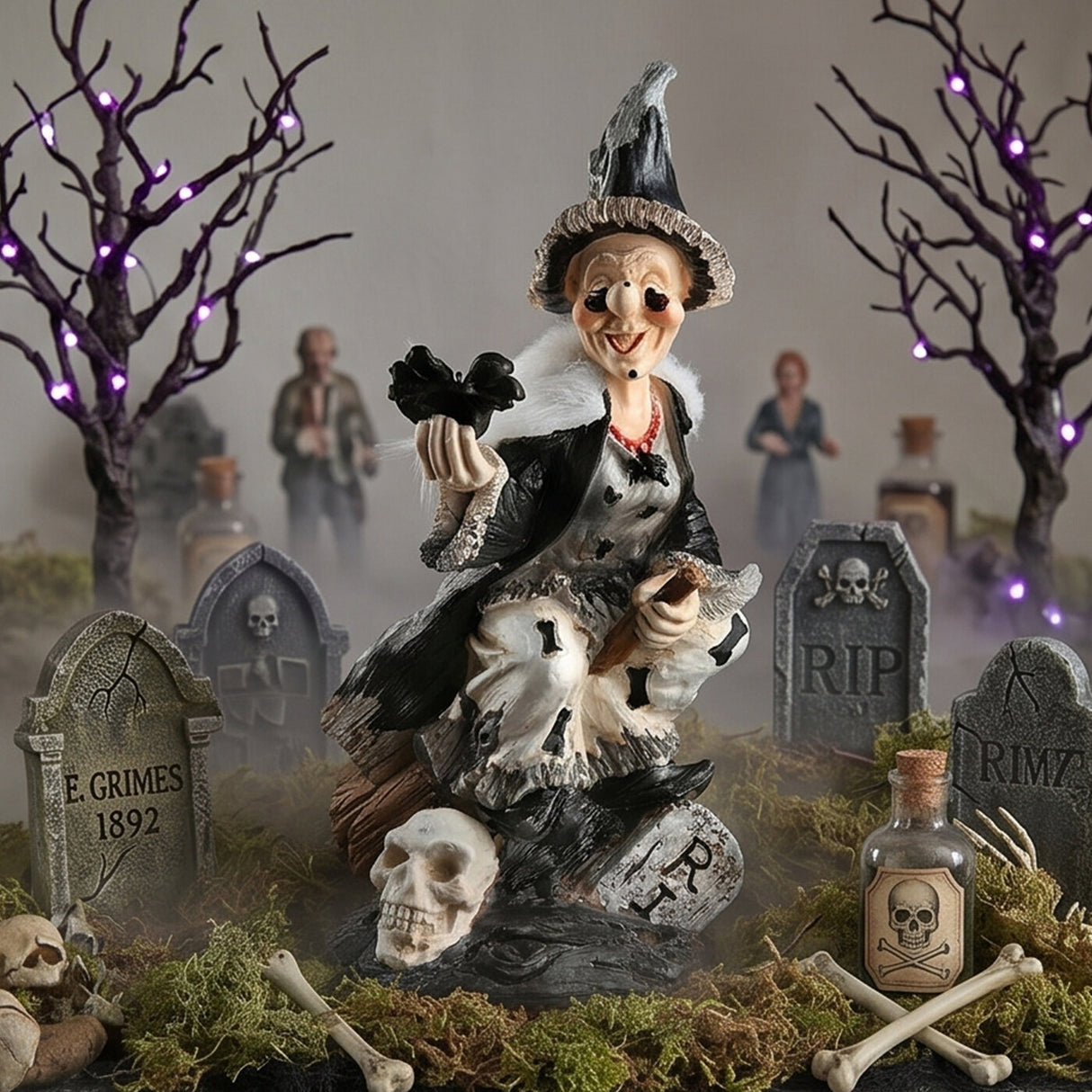 10 in Spooky Witch on Broom Halloween Tabletop Decor