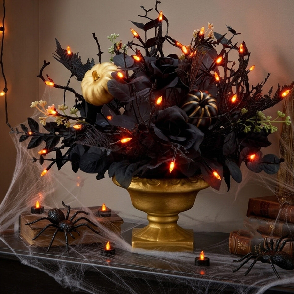 16 in Black Gold Chic Eek Halloween LED Centerpiece Decor