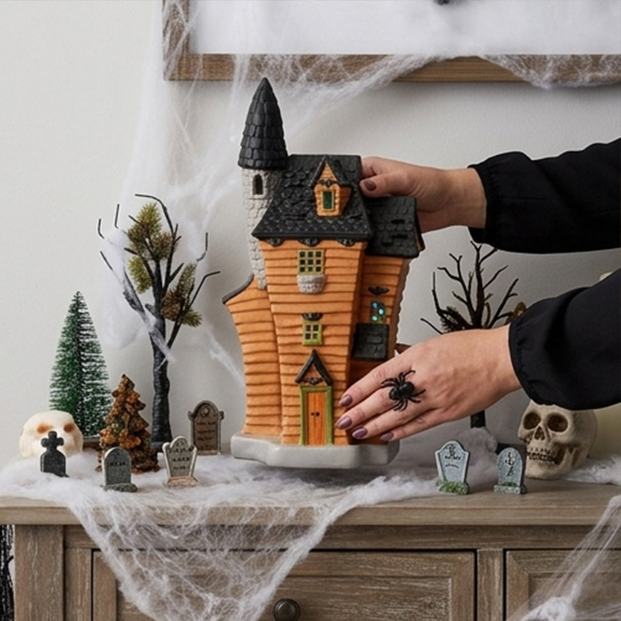12IN Pre-Lit Black Haunted House Halloween LED Decor