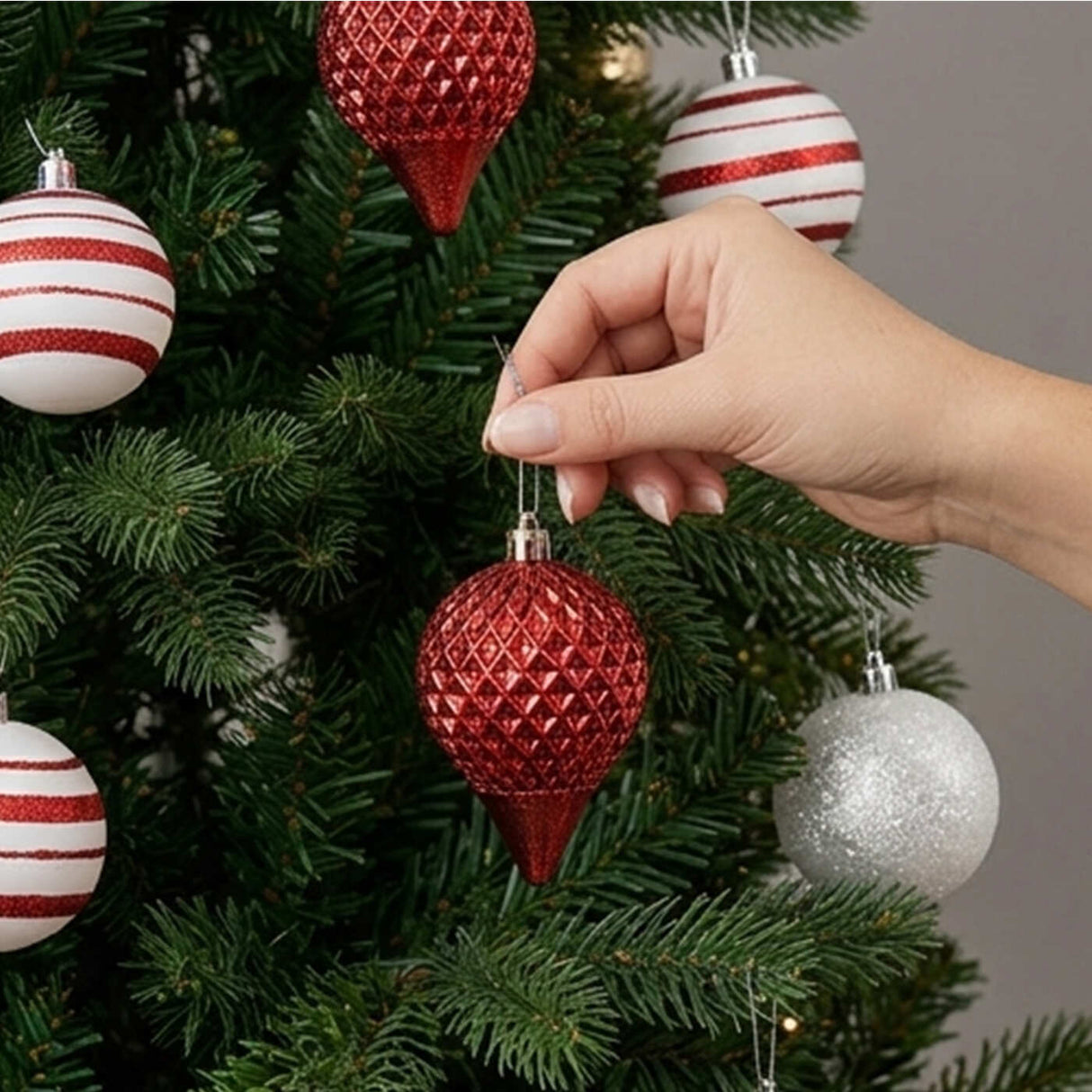19IN Red White & Silver Christmas Ball Ornament Set