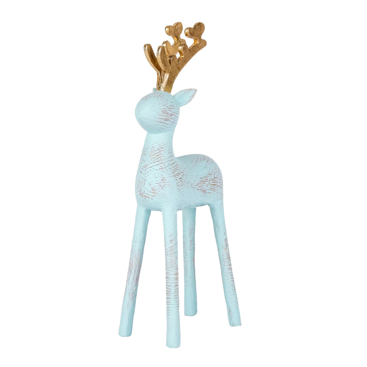 9IN Woodgrain Reindeer Figurine Blue with Gold Antlers Indoor Holiday Decor