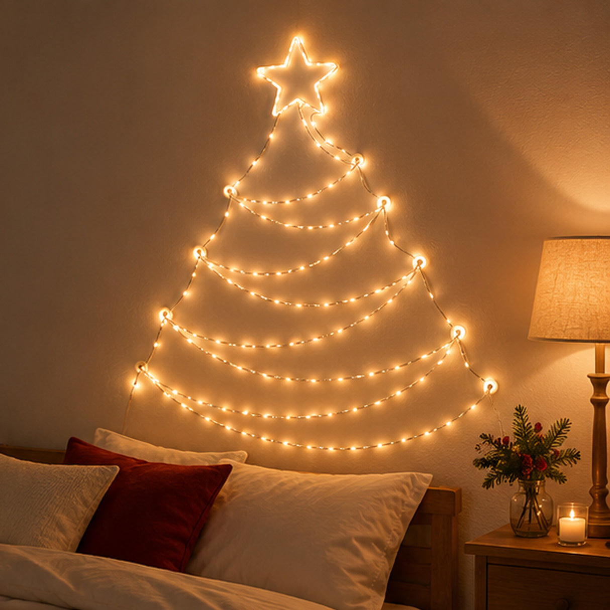 37IN Pre-Lit Hanging Silver Metal Wire Christmas Tree with Warm White LED Lights & Timer
