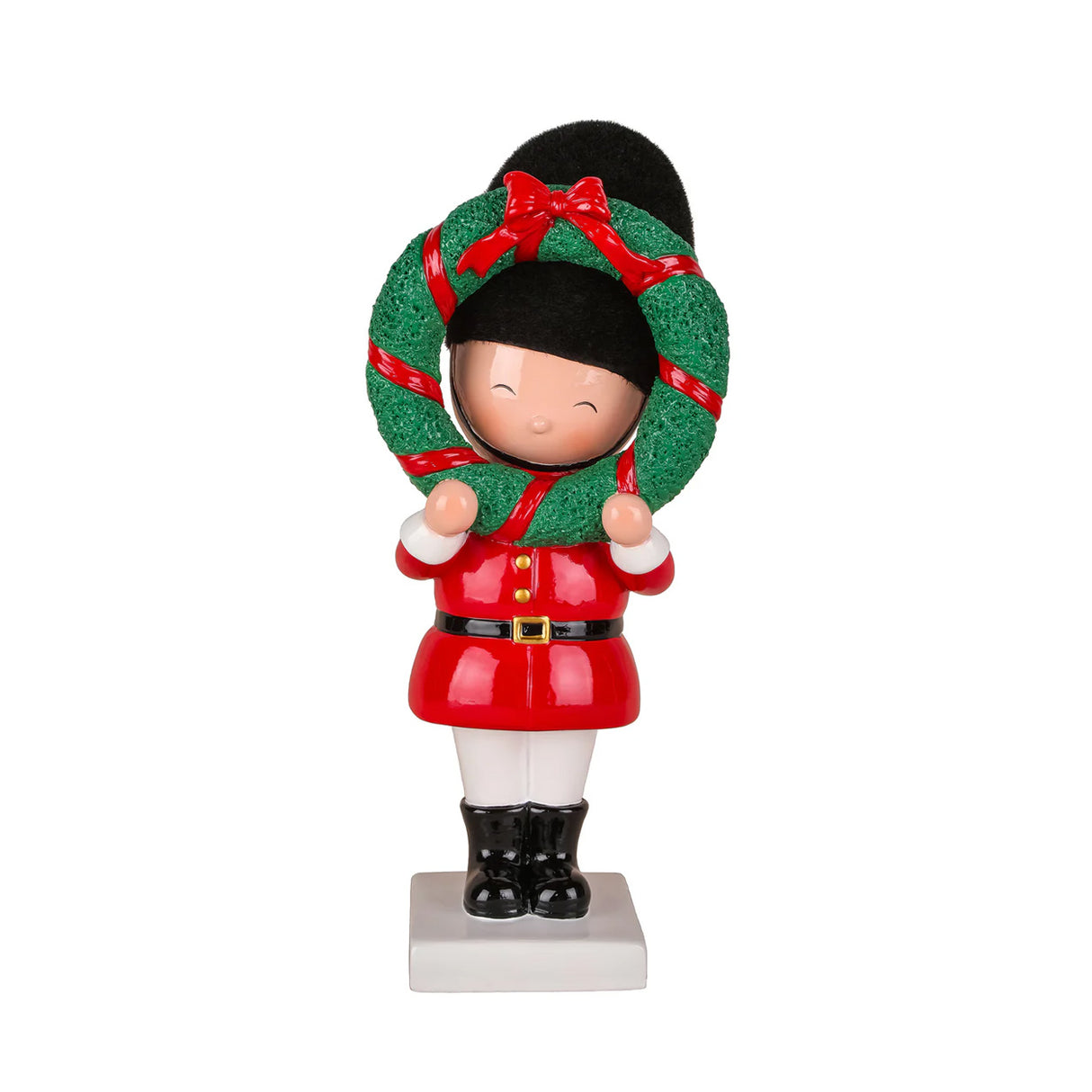 10IN Christmas Soldier Figurine Holding Wreath Hand-Painted Indoor Holiday Decor