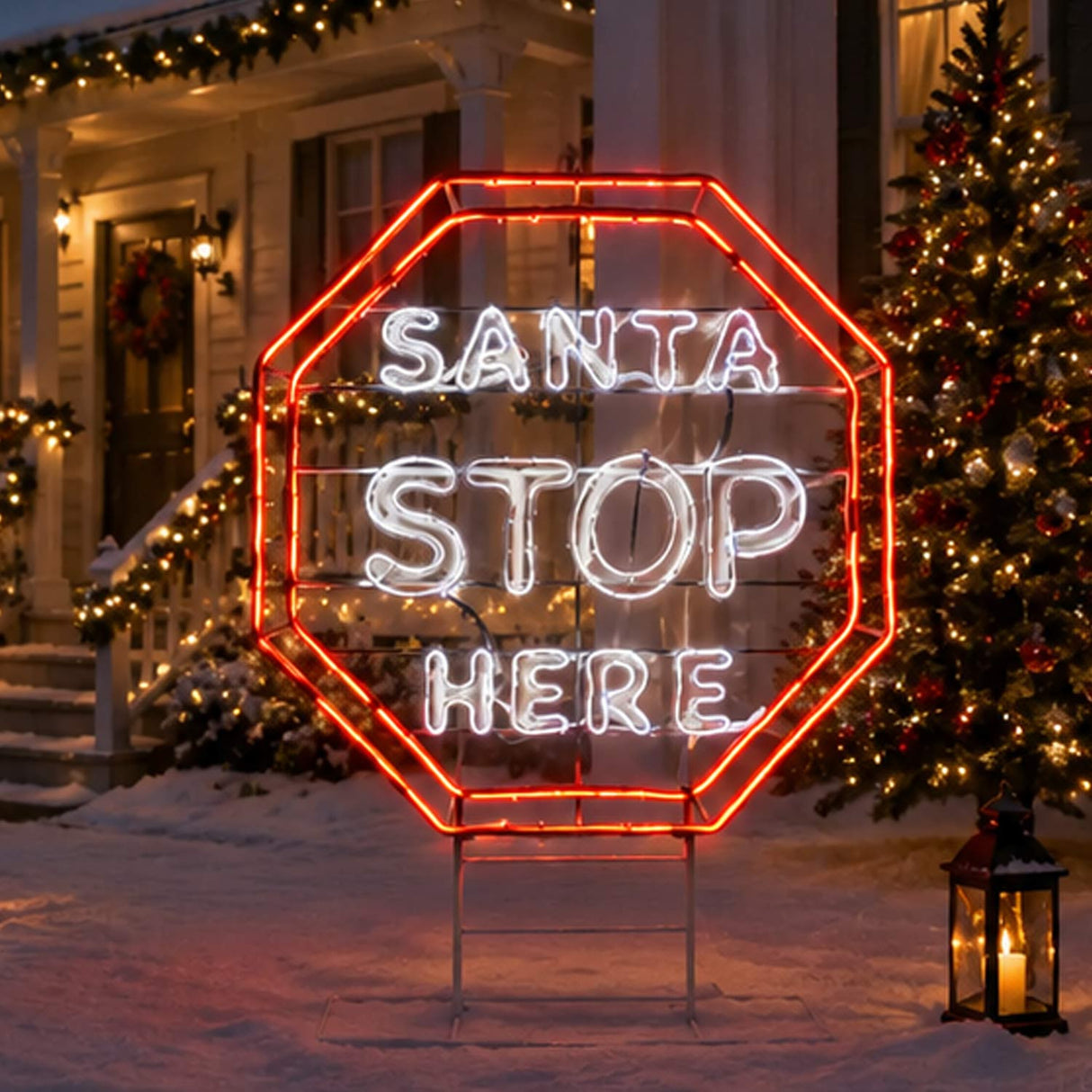 44IN Santa Stop Here LED Light Sign Neon Style Christmas Decor