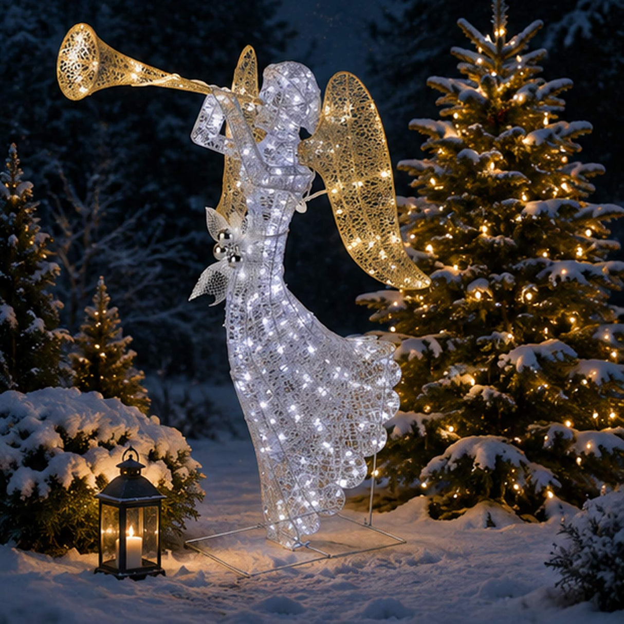 48IN Silver Angel Decor with Cool White LED Lights Plug-In