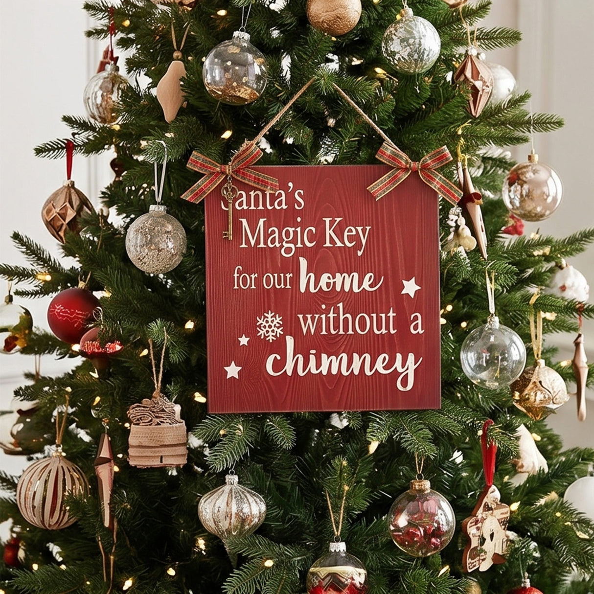 10IN Santa’s Magic Key Christmas Door Sign Red Wall Decor