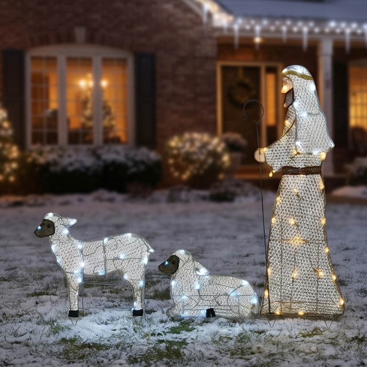 41IN Fabric Glitter Shepherd & Sheep LED Light Set