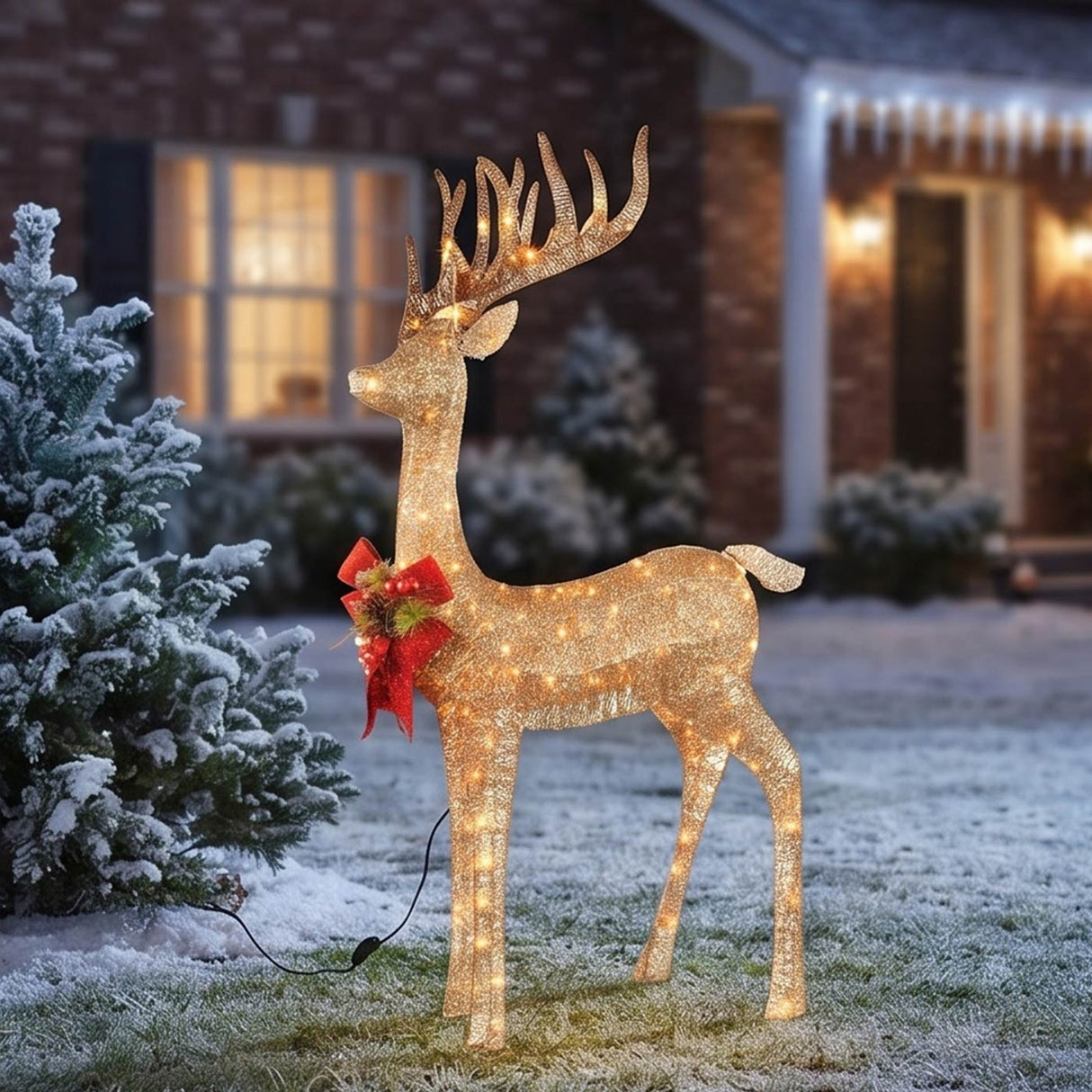 48IN Pre Lit Champagne Standing Reindeer with LED Lights