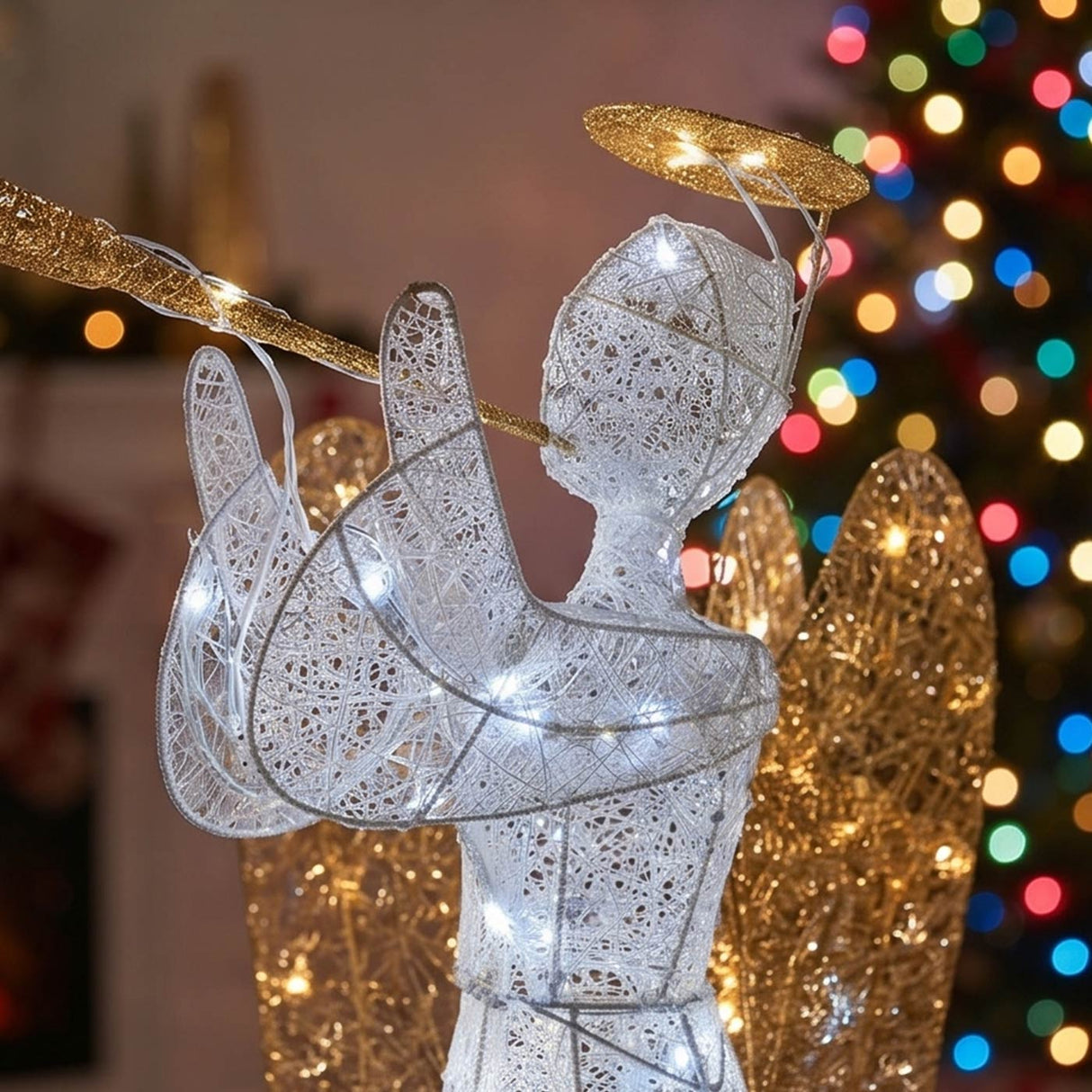 60 in. White Angel Decoration with LED Lights