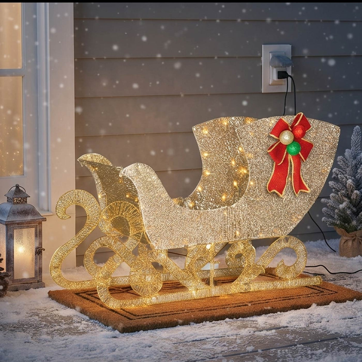 38IN Pre Lit Santa Sleigh with Warm White LED Lights