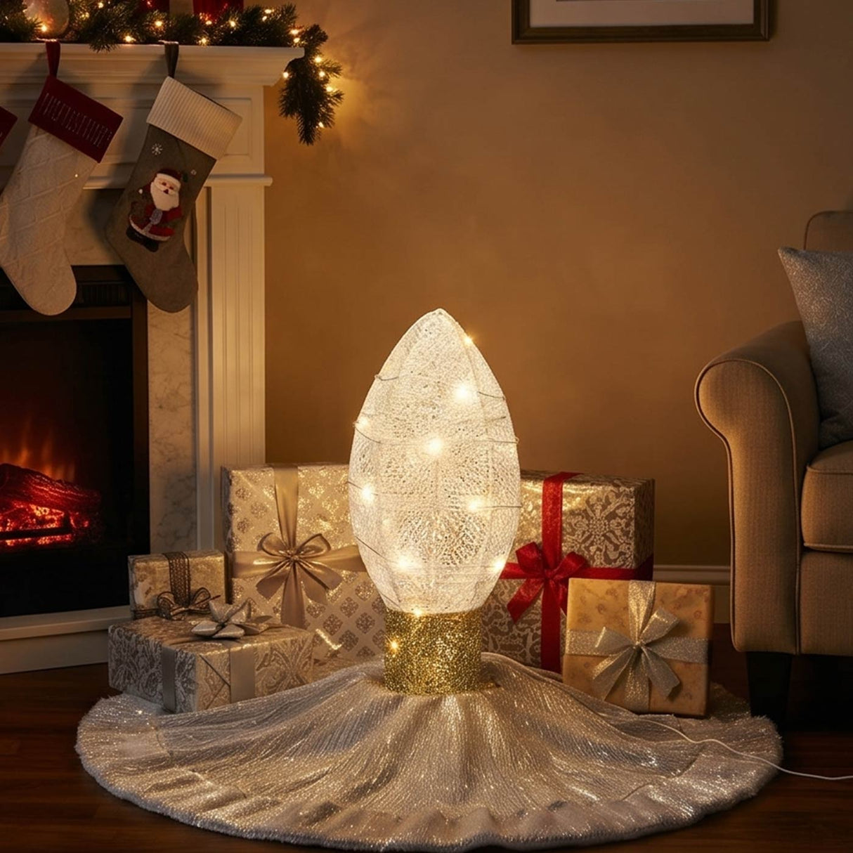 20IN Pre Lit White Christmas Light Bulb LED Decoration