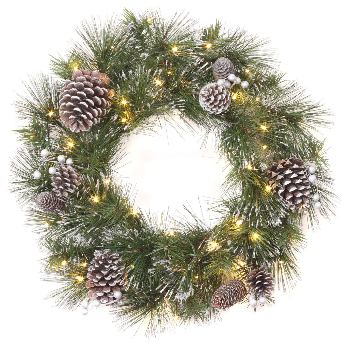 Pre-Lit 24 in. Whitter Pine Christmas Wreath with Warm White LED Lights