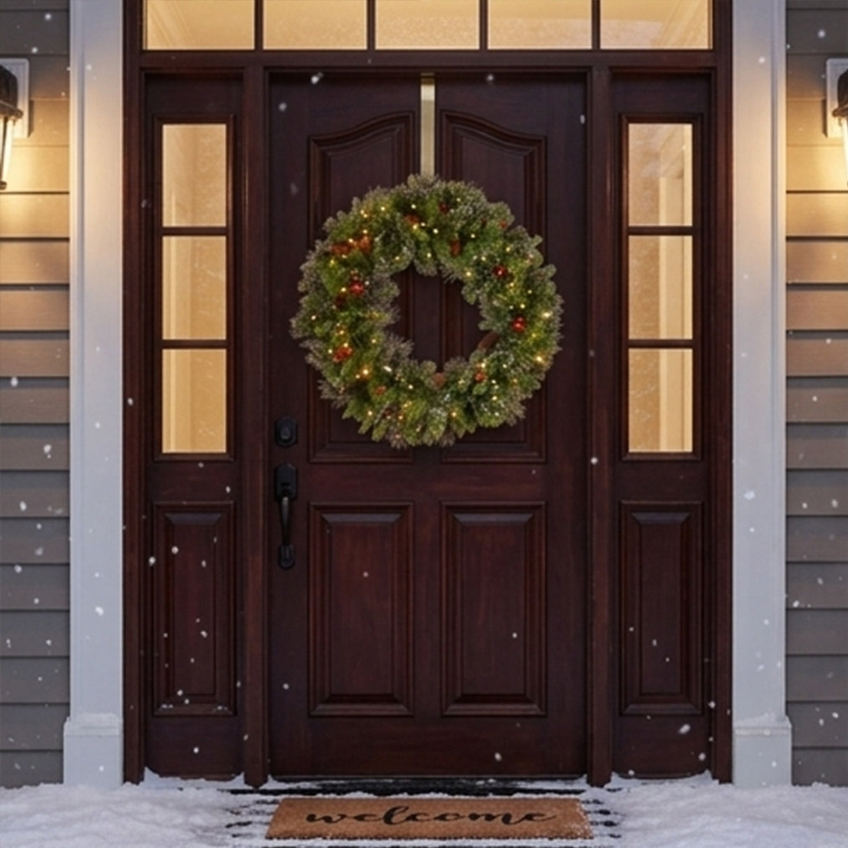 Pre-Lit 30 in. Crestwood Spruce Christmas Wreath with Twinkly Smart LED Lights, App Controlled Holiday Door Decor