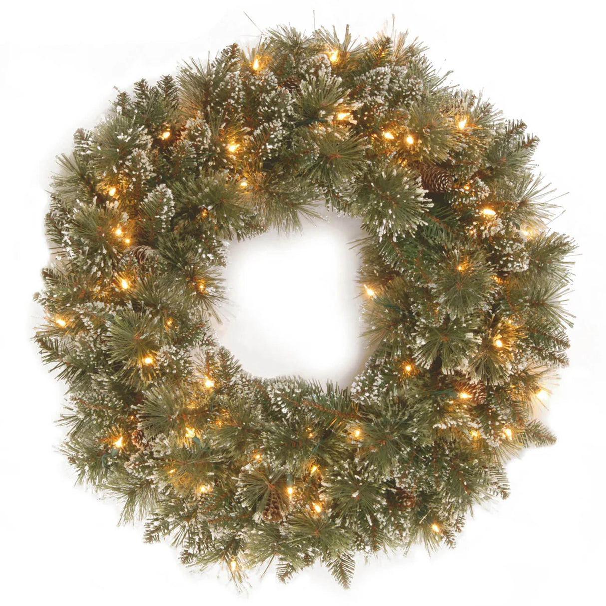 24IN Pre Lit Glittery Bristle Pine Wreath with Smart Twinkly LED Lights
