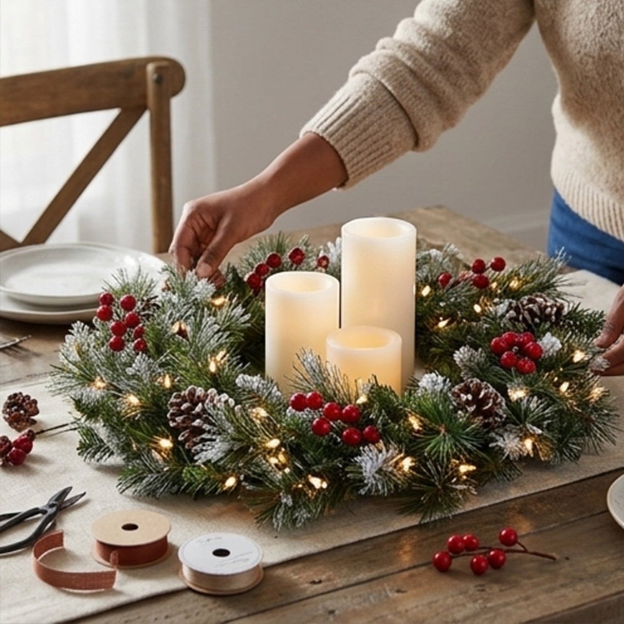 9FT Pre Lit Frosted Berry Garland with Clear Lights