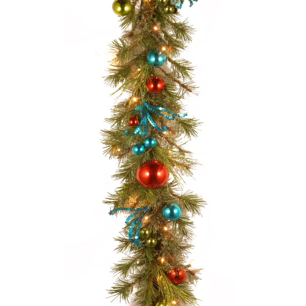 Pre-Lit Decorative Collection Retro Ornament Garland with Warm White LED Lights, 9 Foot