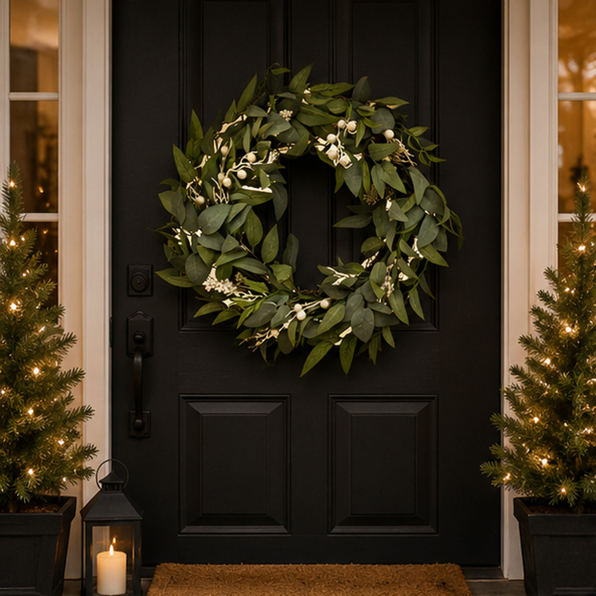 Mixed Leaves Wreath with Snow Glitter Berries, 24 Inch Holiday Decor