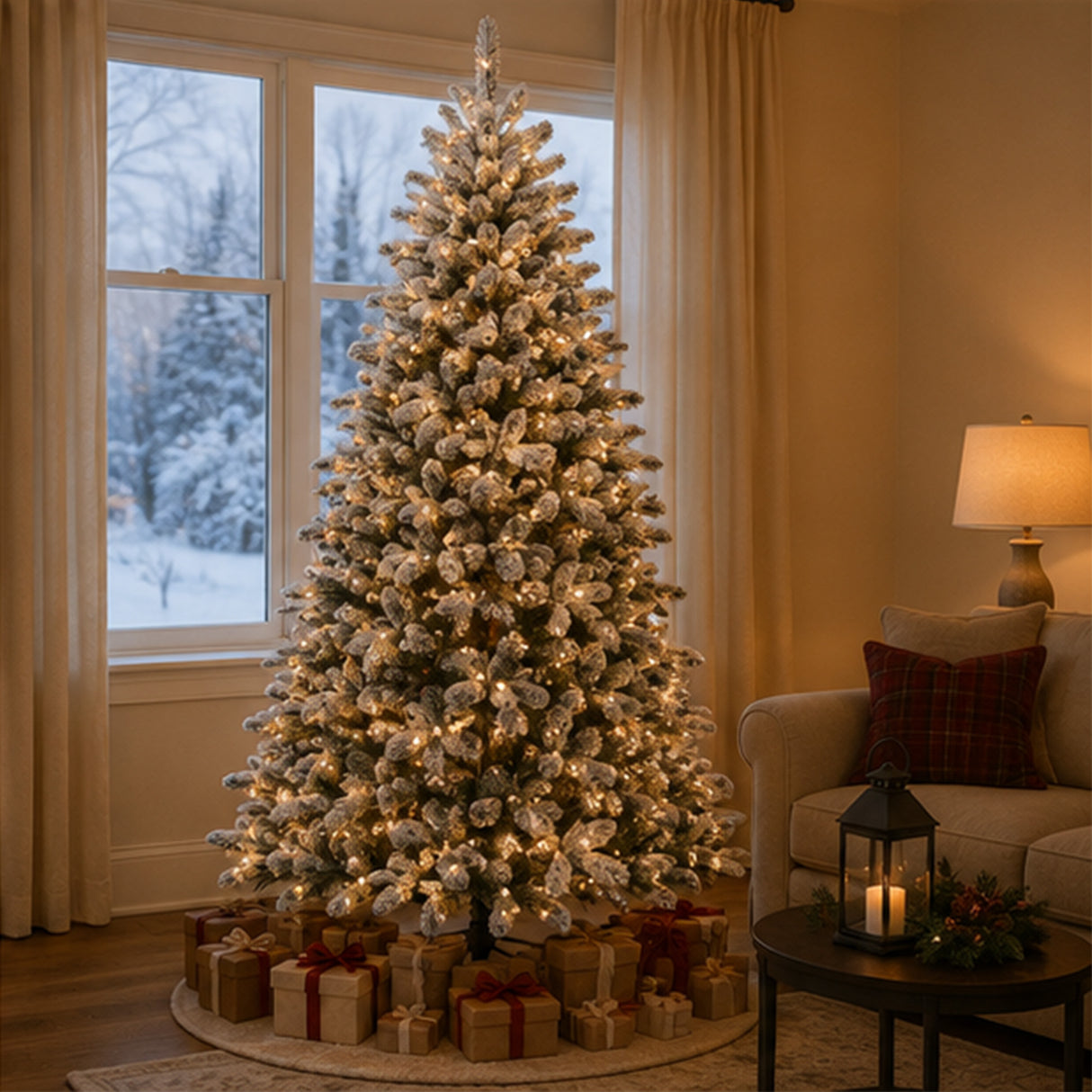9ft Pre-Lit Snowy Everest Fir Christmas Tree with Clear Lights