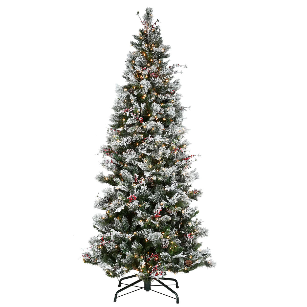 9ft Pre-Lit Snowy Bedford Pine Christmas Tree with Clear Lights & PowerConnect