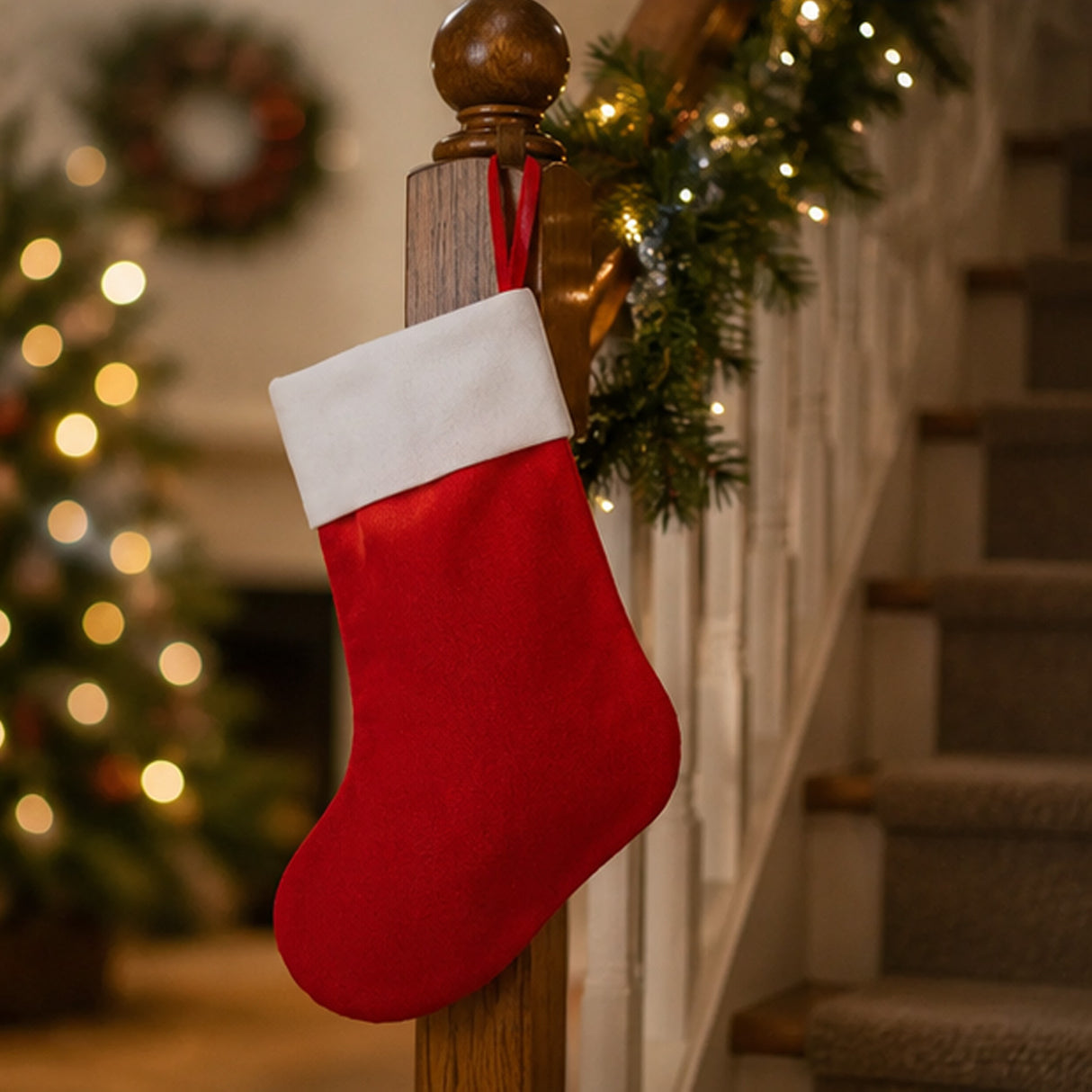 Small Christmas Red Satin Stockings with White Trim 12 Pack