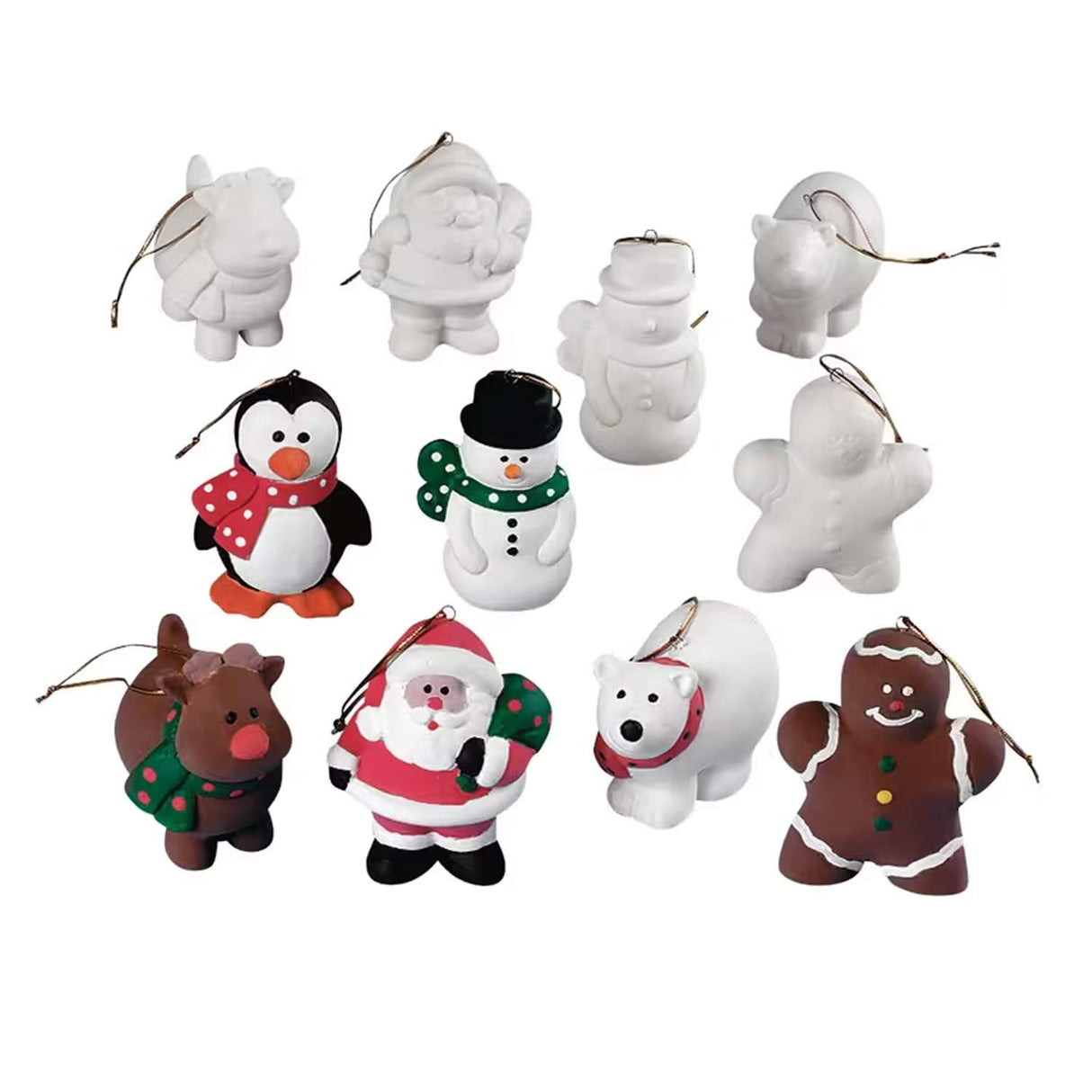 DIY Ceramic Holiday Character Christmas Ornaments 3 Inch 12 Pc
