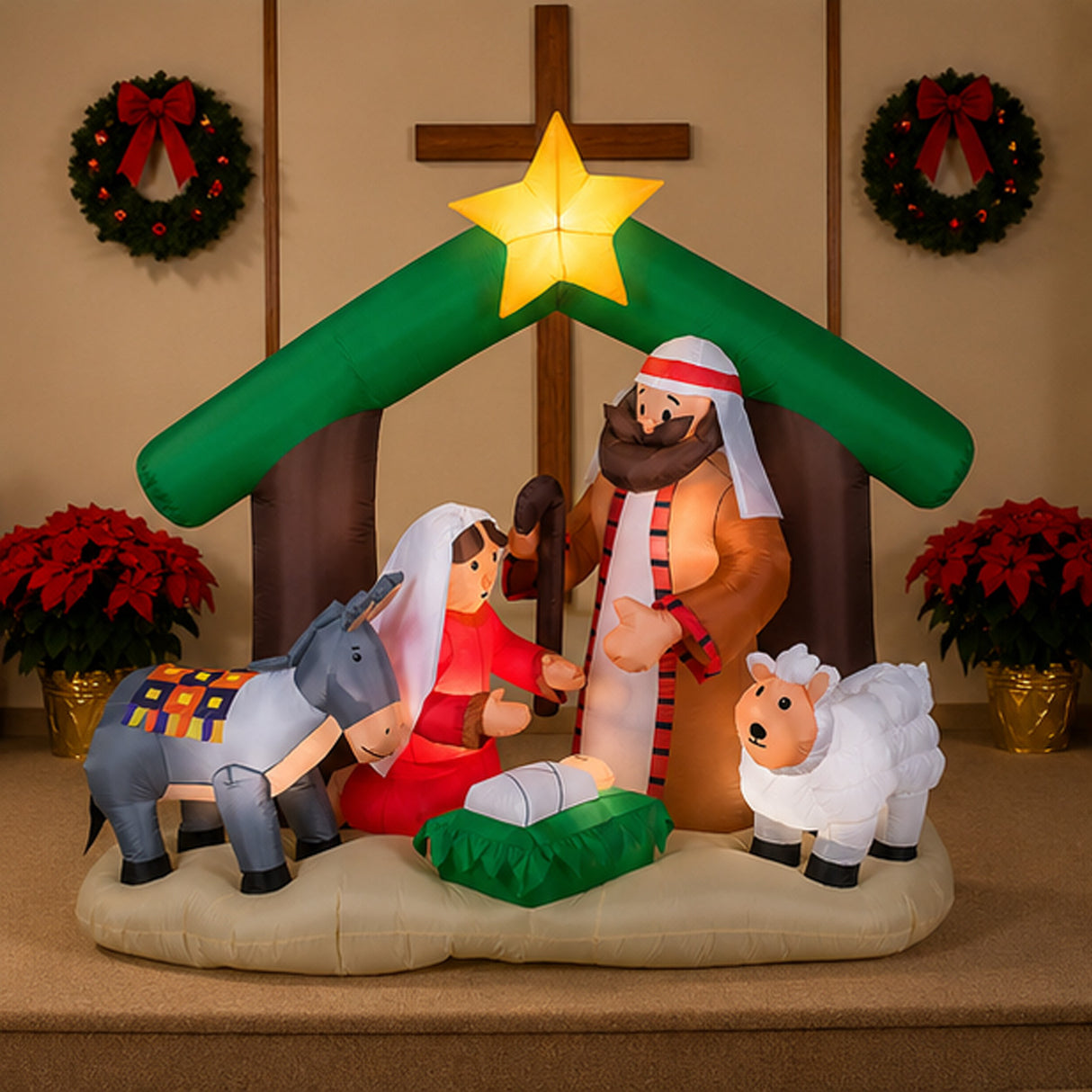 Holy Family Nativity Inflatable Light Up Christmas Decoration