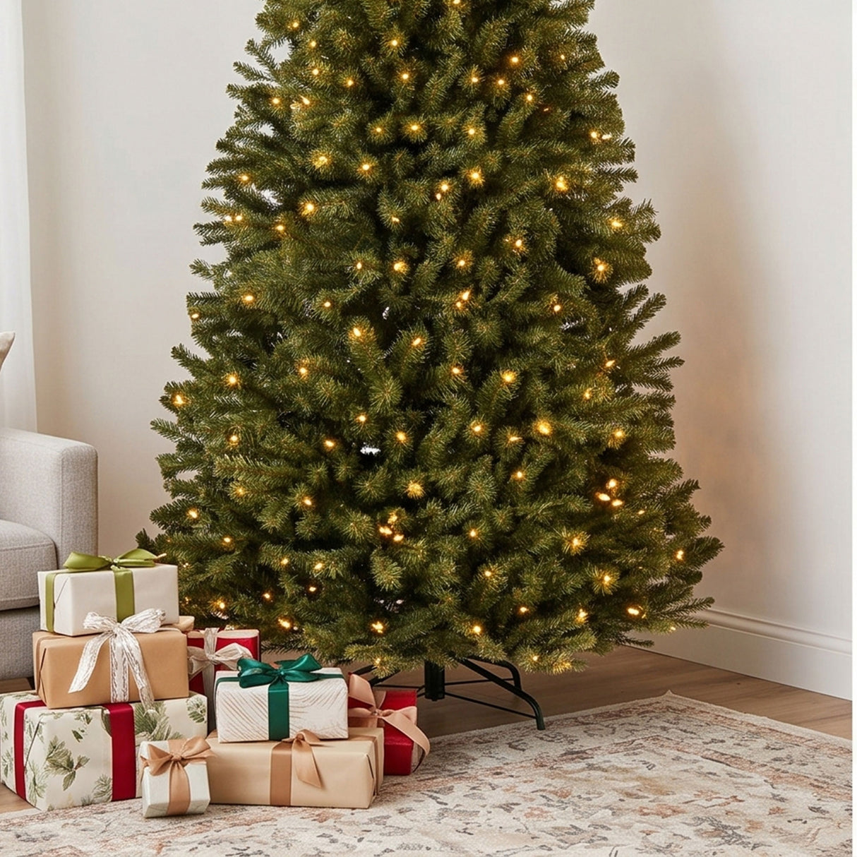 Pre Lit Artificial Green Spruce Christmas Tree with Twinkling Lights