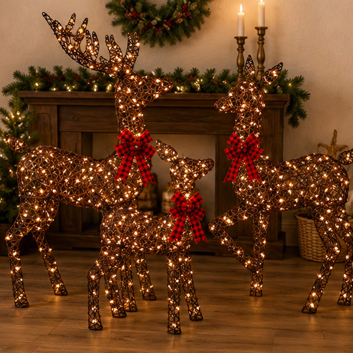 Lighted Christmas Deer Family Outdoor Decor Set with LED Lights
