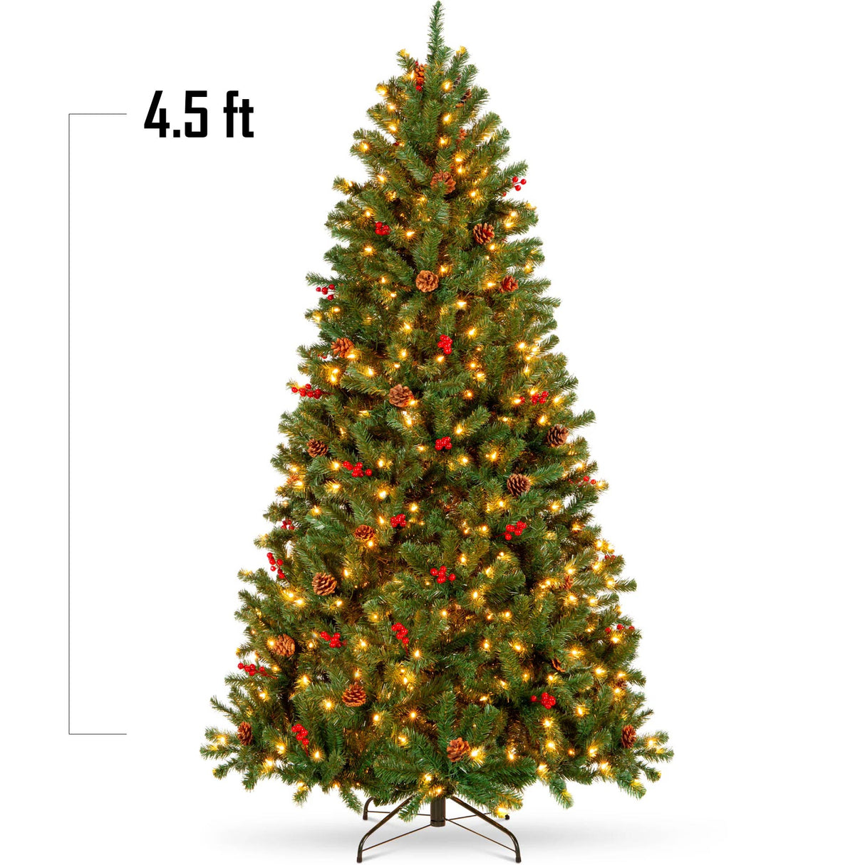 Pre Lit Pre Decorated Spruce Christmas Tree with Pine Cones and Berries