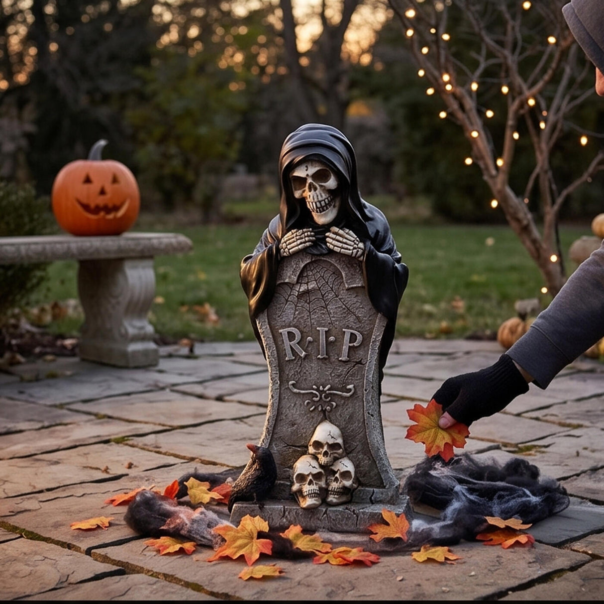 12 in. Halloween Skeleton Behind a Tombstone Decoration