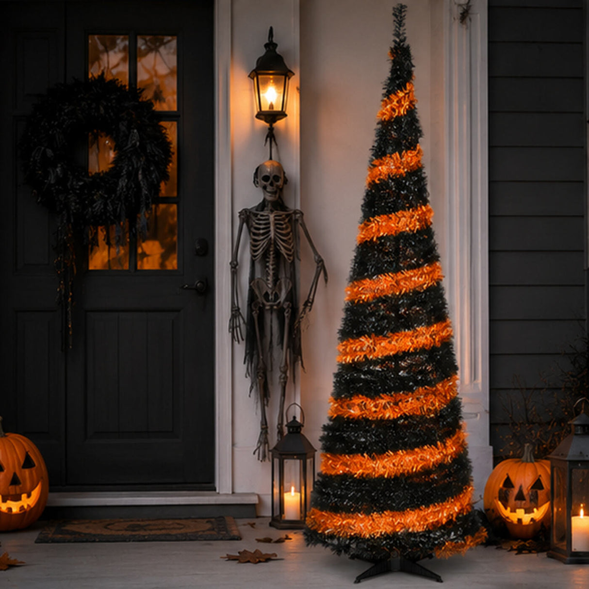 7.5 ft. Halloween Black and Orange Tinsel Tree