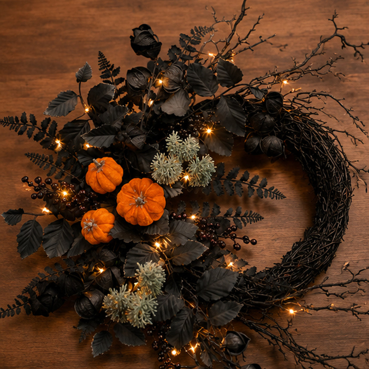 20 in. Halloween Pumpkin Half Wreath with LED Lights