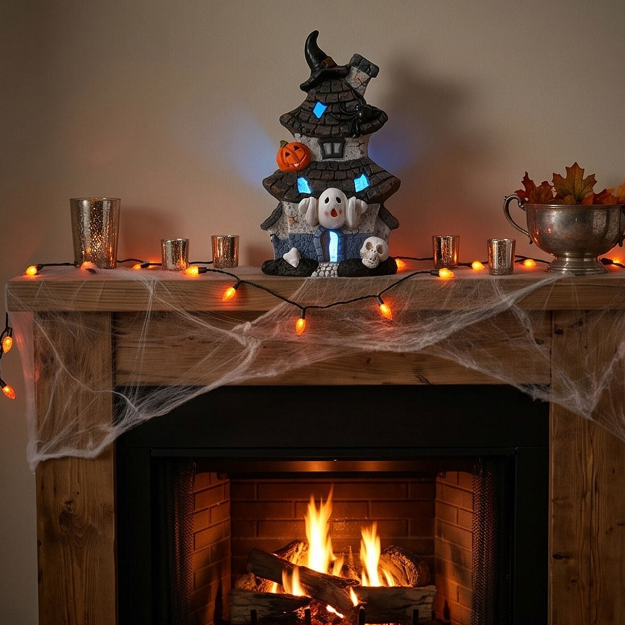 18 in Pre Lit Multilevel Haunted House Halloween LED Tabletop Decor