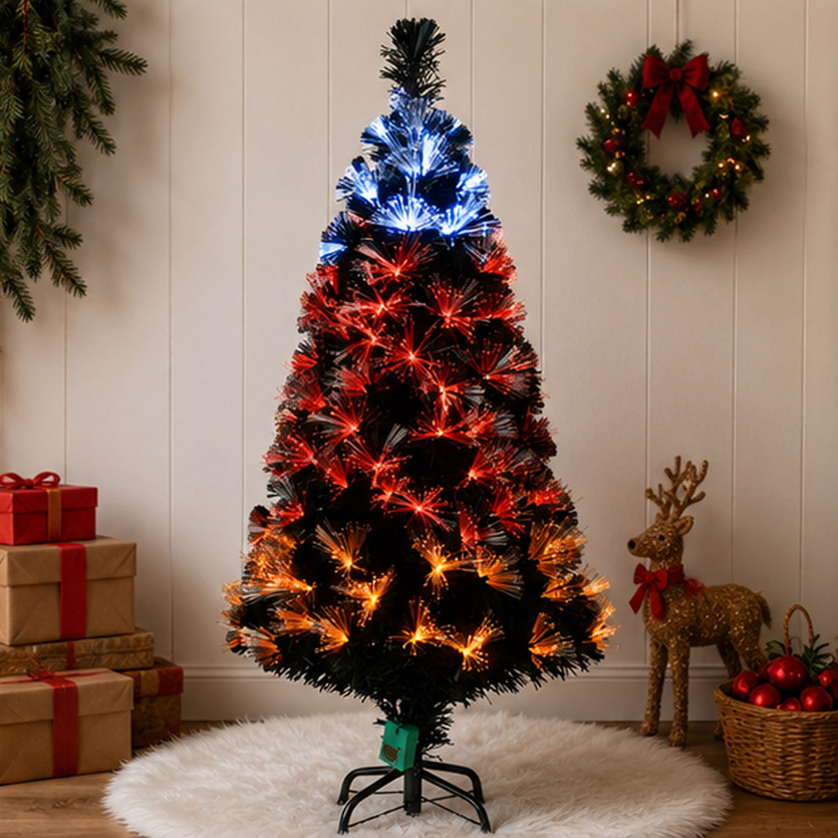 4FT Pre-Lit Black Fiber Optic Halloween Tree with LED Lights