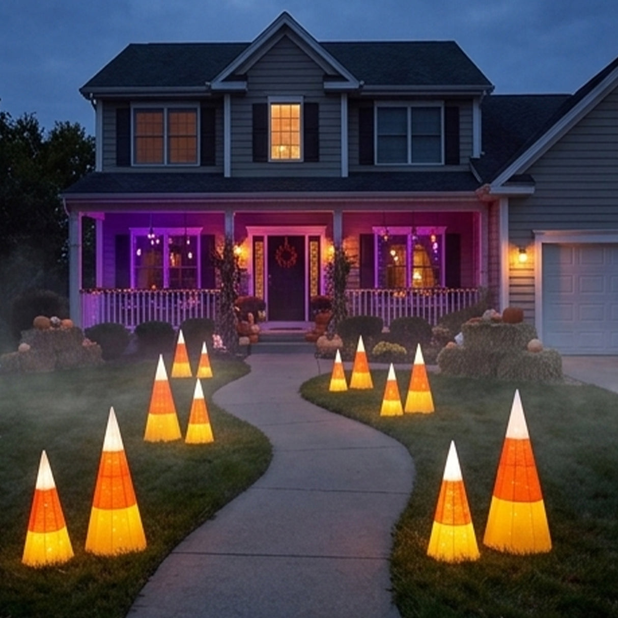 3 Piece Candy Corn Cone Halloween LED Yard Decoration Set Plug In