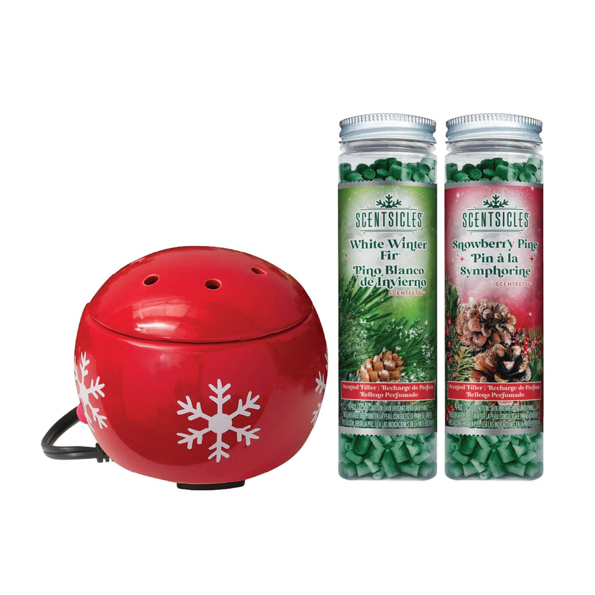 Scentsicles Red Snowflake Warmer Set with 1 White Winter Fir & 1 Snowberry Pine