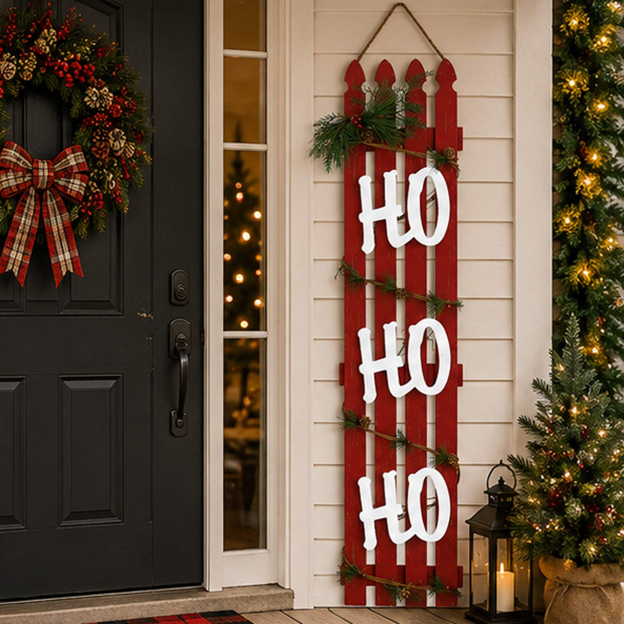 47IN Ho Ho Ho Wall Sign Red Wooden Fence Christmas Holiday Rustic Decor