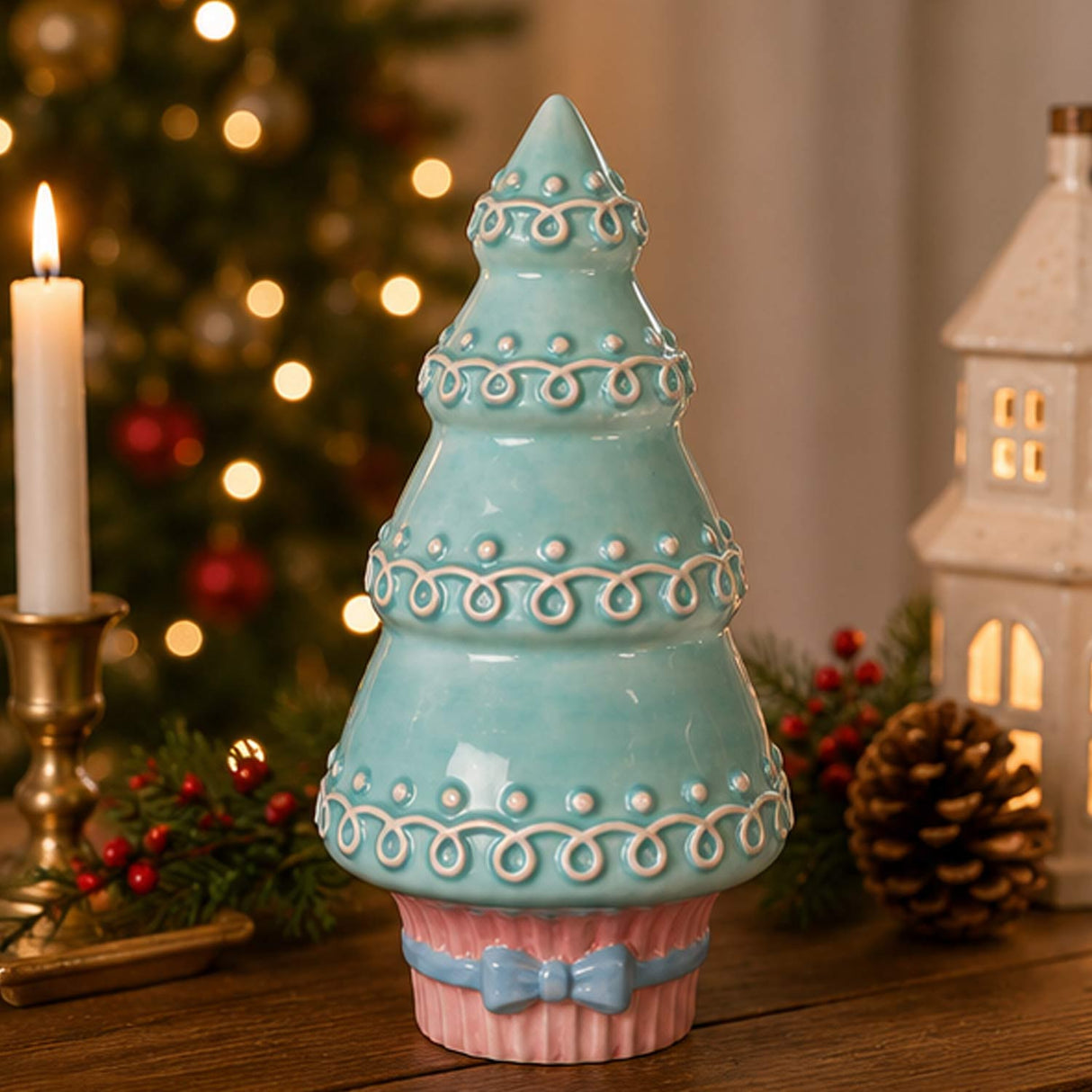 8.5IN Christmas Tree Cupcake Ceramic Table Decor